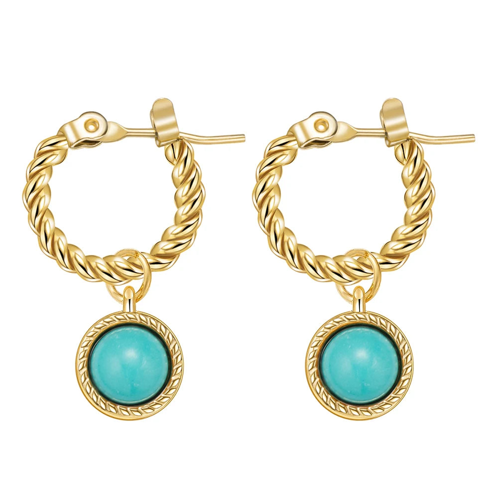 YACHAN French Vintage Natural Stone Drop Earrings Lapis Lazuli Opal Gold Plated Stainless Steel Luxury Jewelry