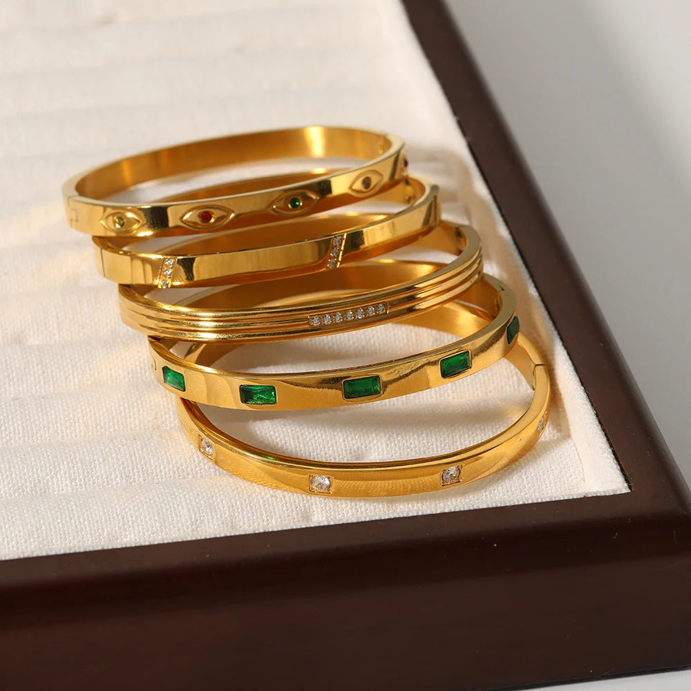 YACHAN Luxury 18K Gold Plated Zircon Crystal Stainless Steel Bracelets for Women Trend Simple Bangles Waterproof Jewelry