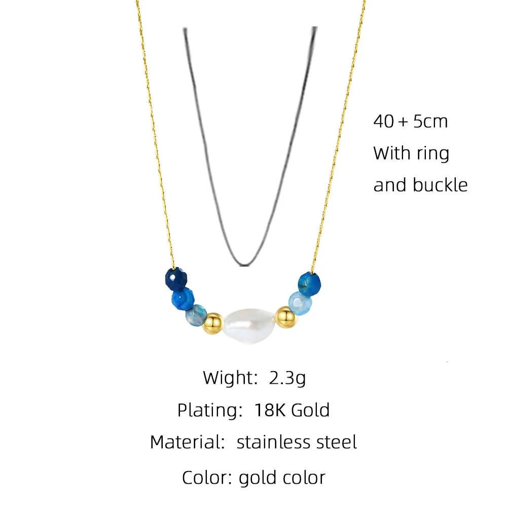 YACHAN Stainless Steel Golden Sweater Necklace Rope Chain Bead Beads Pearl Pendant for Woman Trendy Jewelry 4 Color