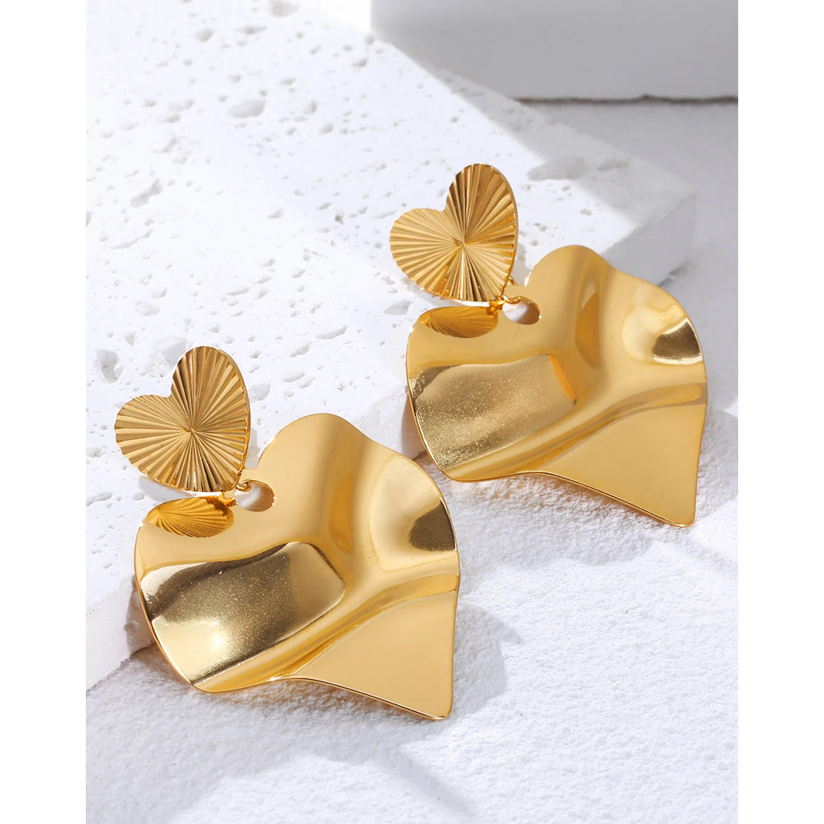 YACHAN Irregular Heart Drop Earrings for Women 18K Gold Plated Chic Individual Trendy Retro Jewelry Waterproof