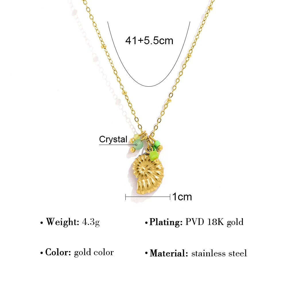YACHAN Stainless Steel Conch Pendant Necklace for Women Exquisite Green Charms 18K Gold Plated Waterproof Jewelry