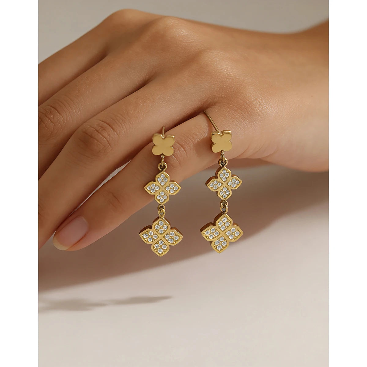 YACHAN Trendy Chic Cubic Zirconia Dangle Earrings for Women 18K PVD Gold Plated Stainless Steel High Quality Waterproof Jewelry