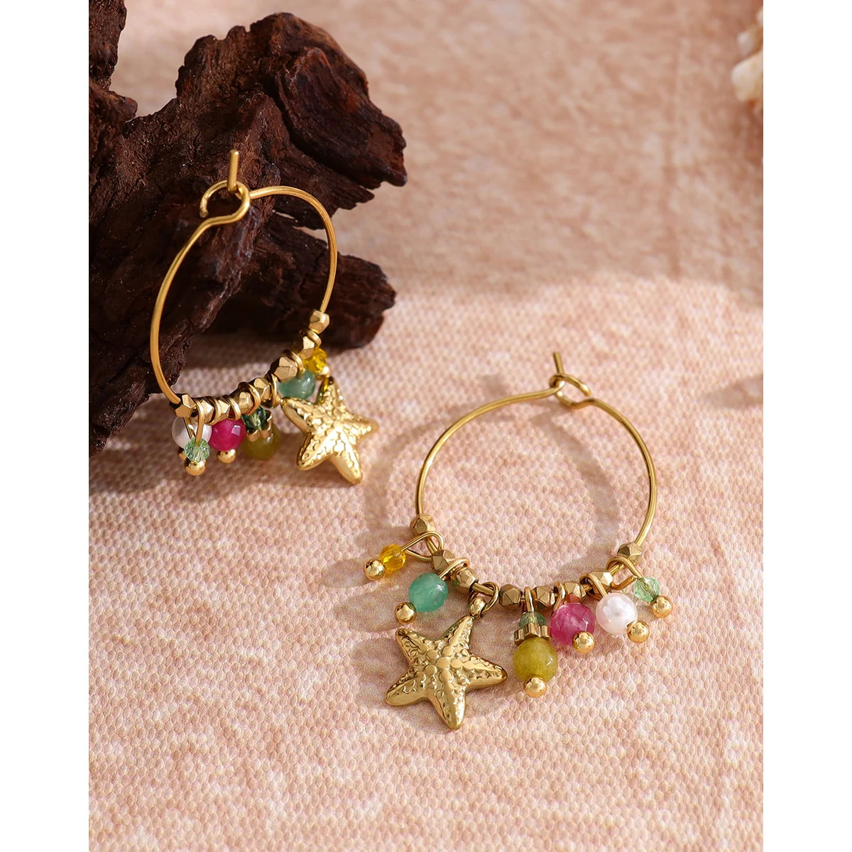 YACHAN Stainless Steel Star Charm Hoop Earrings for Women Vintage Y2K Accessories 18K Gold Plated Trendy Jewelry