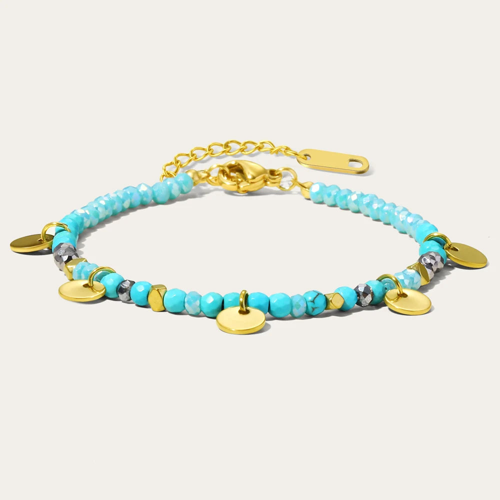 YACHAN Colorful Natural Stone Bead Handmade Link Bracelet Beaded Stainless Steel Bangle Y2K Bohemia Fashion Trendy Charm Jewelry