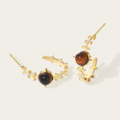 YACHAN 18K Gold Plated Stainless Steel Hoop Earrings for Women Amber Natural Stone Crystal Irregular Earring Trendy Jewelry Gift