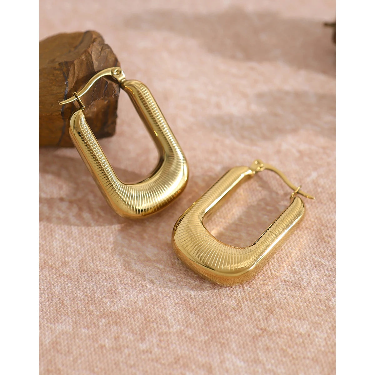 YACHAN 18K Gold Plated Stainless Steel Geometric Hoop Earrings for Women Vintage Statement Tarnish Free Jewelry