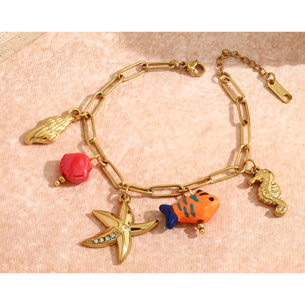 YACHAN Trendy 18K Gold Plated Stainless Steel Charms Chain Bracelet for Women Ocean Beach Vacation Waterproof Jewelry