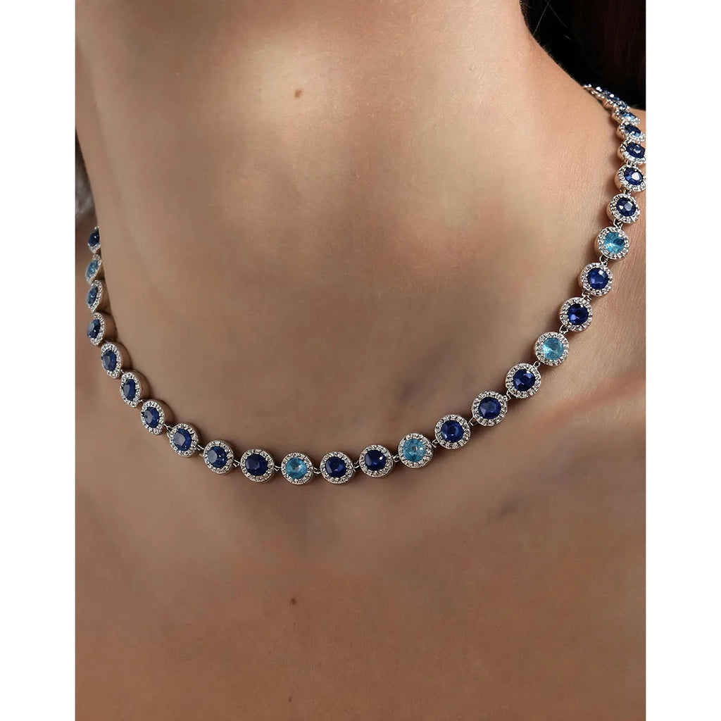 YACHAN Vintage Luxury Blue CZ Stainless Steel Necklace for Women Waterproof Sweatproof Hypoallergenic Trendy Jewelry