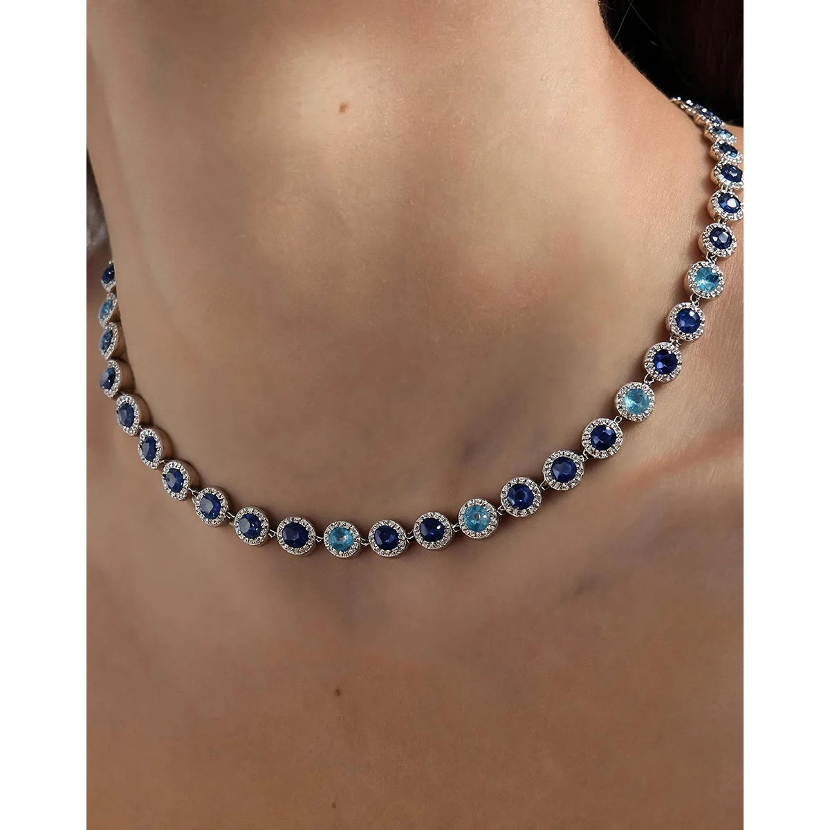 YACHAN Vintage Luxury Blue CZ Stainless Steel Necklace for Women Waterproof Sweatproof Hypoallergenic Trendy Jewelry