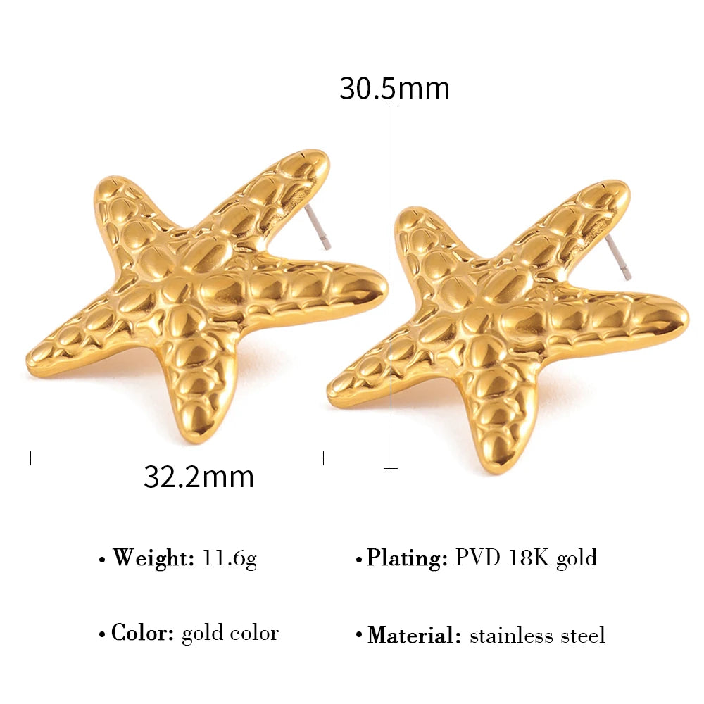 YACHAN Irregular Star Drop Earrings for Women Creative Metal Starfish 18K Gold Plated Statement Waterproof Jewelry