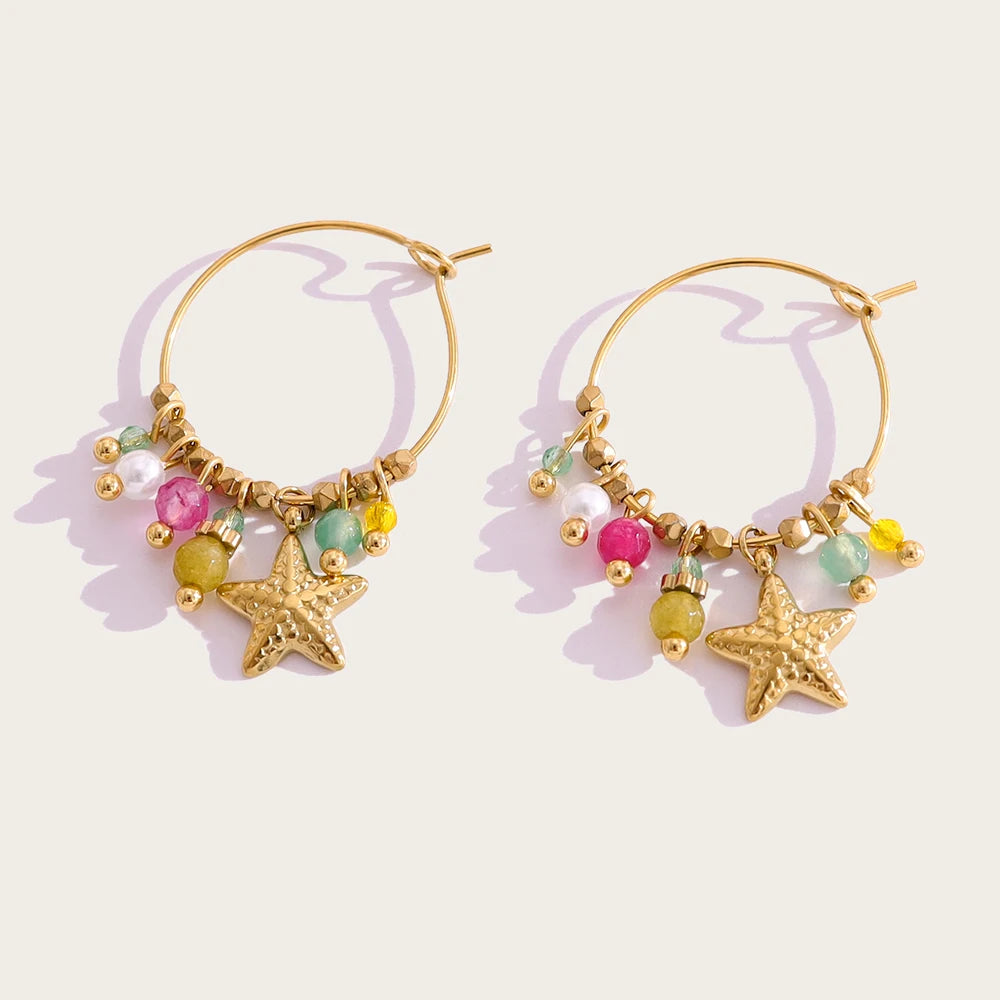 YACHAN Stainless Steel Star Charm Hoop Earrings for Women Vintage Y2K Accessories 18K Gold Plated Trendy Jewelry