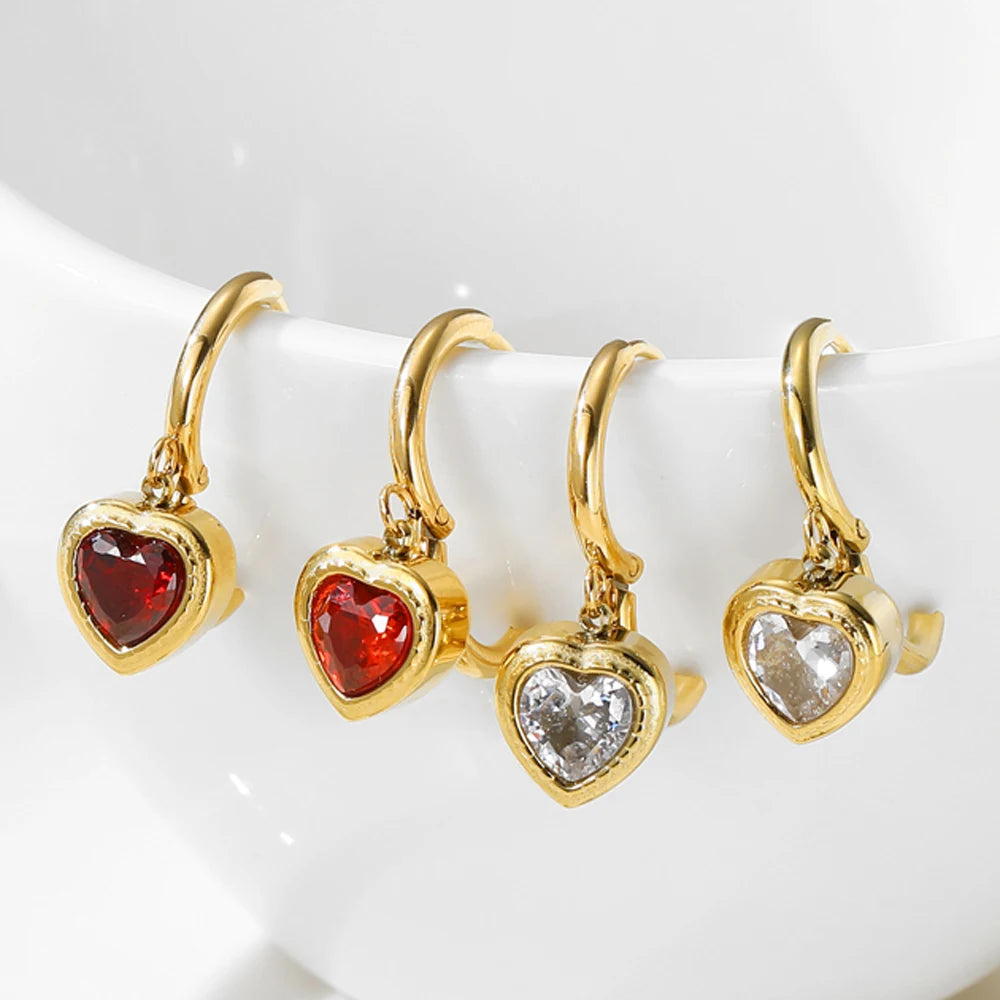 YACHAN Luxury Zircon Crystal Heart Dangle Earrings for Women Trendy Classic Charm Jewelry