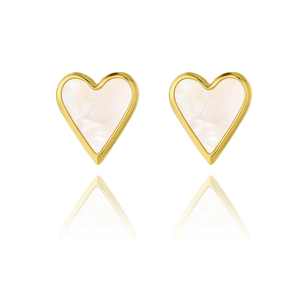 YACHAN Korean Heart Stainless Steel Stud Earrings Vintage Green Natural Stone Romantic Cute Jewelry for Women