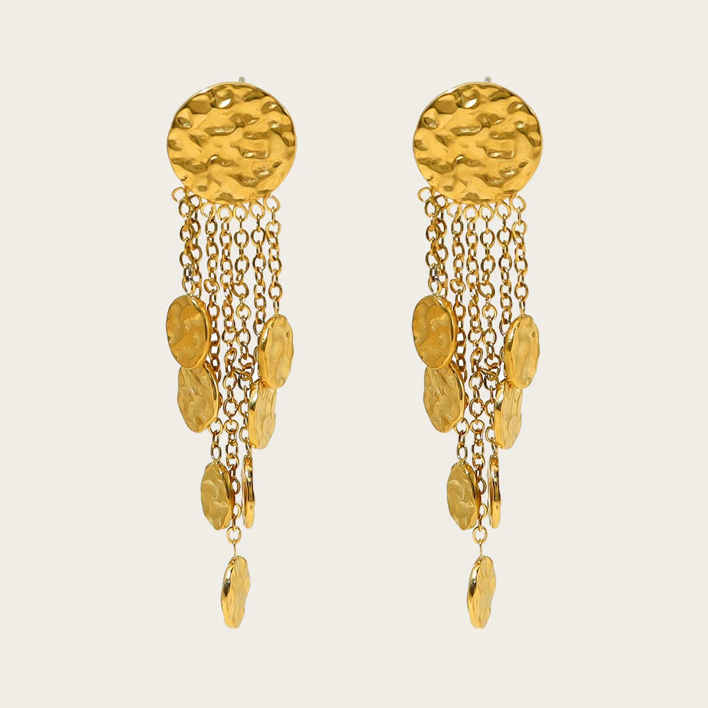 YACHAN 18K Gold Plated Stainless Steel Drop Earrings for Women Irregular Hammered Texture Charms Trendy Waterproof Jewelry