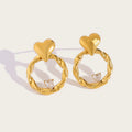 YACHAN Trendy Heart Crystal Stainless Steel Stud Earrings for Women Exquisite Chic Irregular 18K Gold Plated Jewelry