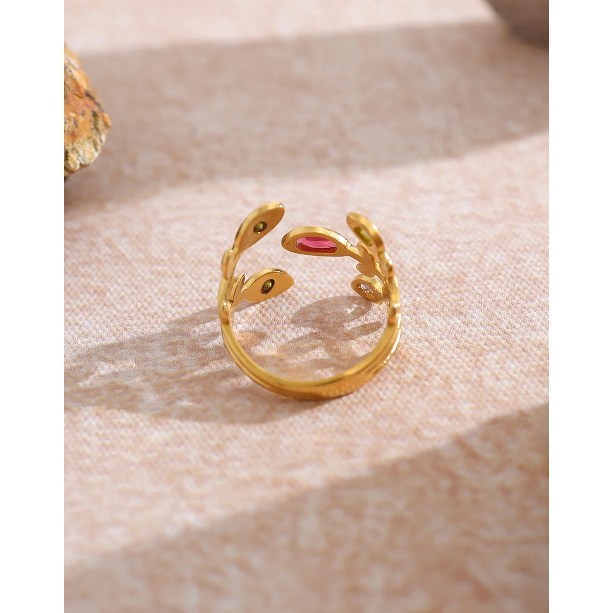 YACHAN Luxury Colorful Crystal Stainless Steel Ring for Women Chic 18K Gold Plated Trendy Jewelry Waterproof
