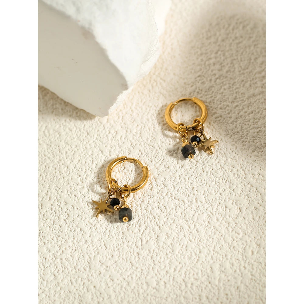 YACHAN 18K Gold Plated Stainless Steel Hoop Earrings for Women Natural Stone Star Charms Aesthetic Trendy Jewelry