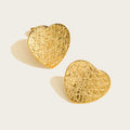 YACHAN Trendy 18K Gold Plated Stainless Steel Heart Stud Earrings for Women Individual Irregular Knife Cut Metal Texture Jewelry