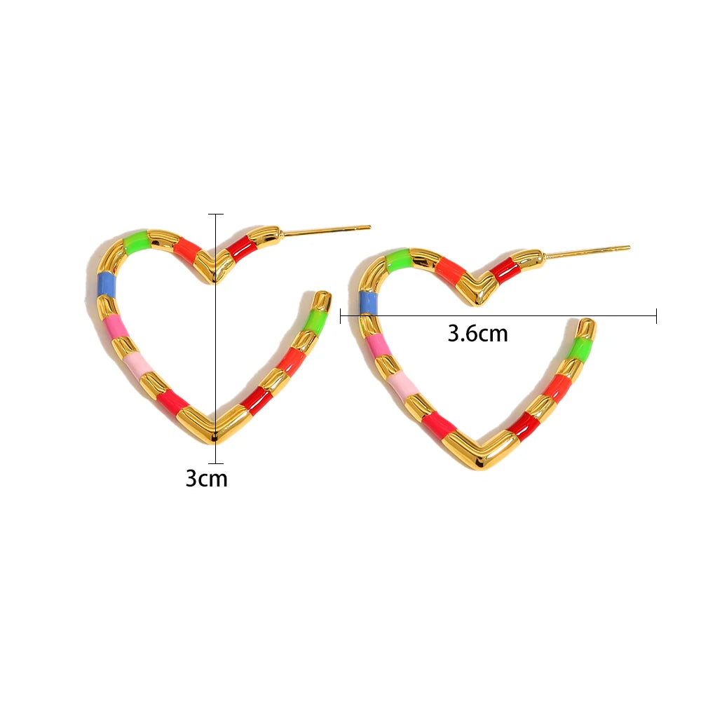 YACHAN New in Colorful Enamel Stainless Steel Heart Piercing Earrings for Women Trendy Cute Vintage Y2K Jewelry Waterproof