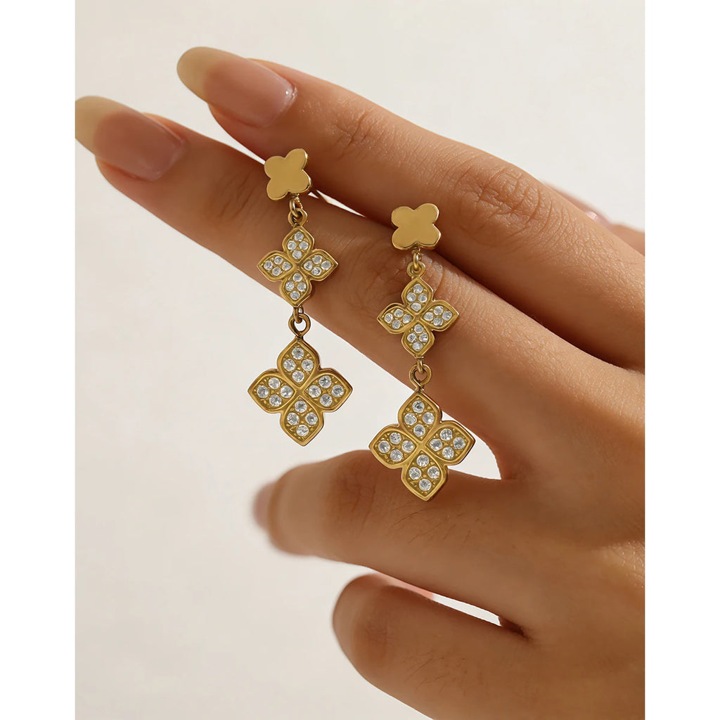 YACHAN Trendy Chic Cubic Zirconia Dangle Earrings for Women 18K PVD Gold Plated Stainless Steel High Quality Waterproof Jewelry