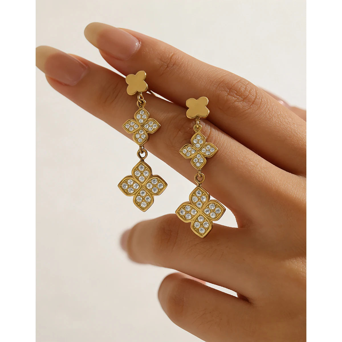 YACHAN Trendy Chic Cubic Zirconia Dangle Earrings for Women 18K PVD Gold Plated Stainless Steel High Quality Waterproof Jewelry