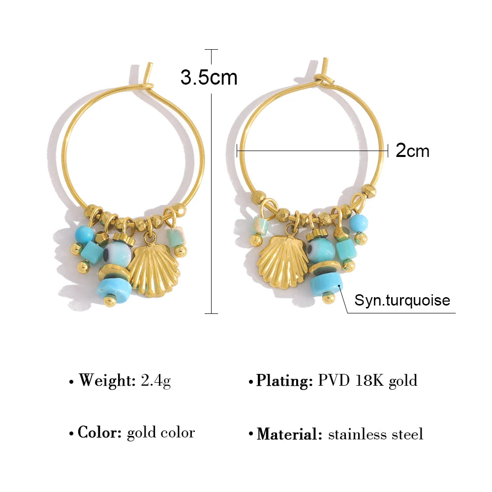 YACHAN Vintage Blue Stone Stainless Steel Hoop Earrings for Women Chic Charms Exquisite 18K Gold Plated Jewelry