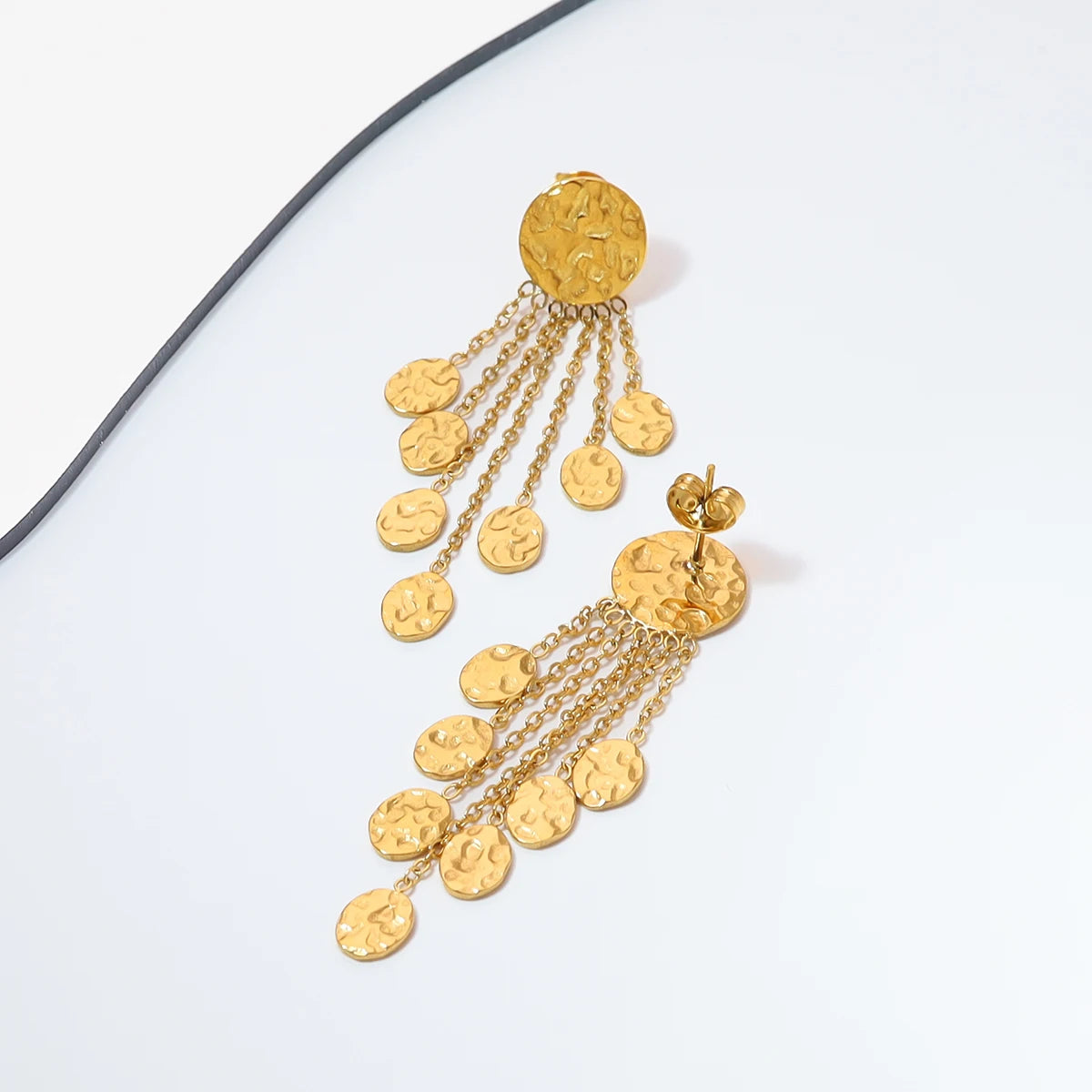 YACHAN 18K Gold Plated Stainless Steel Drop Earrings for Women Irregular Hammered Texture Charms Trendy Waterproof Jewelry
