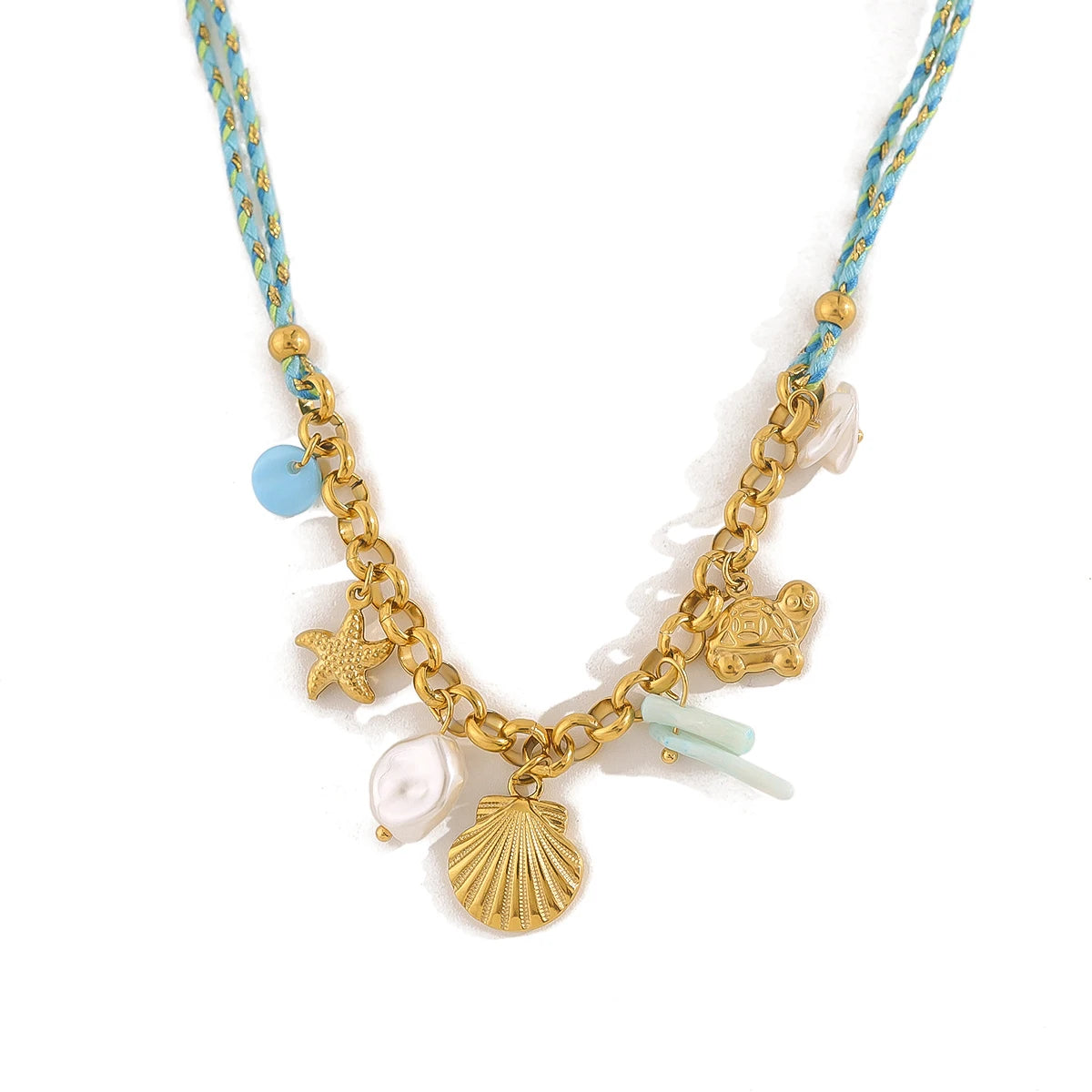 YACHAN Boho Ocean Pendant Necklace for Women 18K Gold Plated Stainless Steel Charms Vintage Bracelet Jewelry Set Waterproof