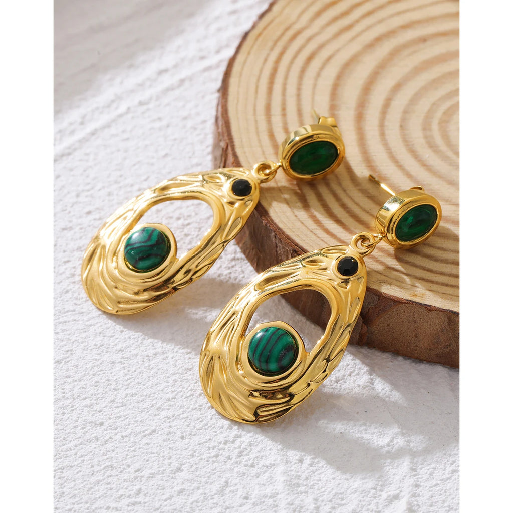YACHAN Stainless Steel Luxury Green Stone Zircon Drop Earrings for Women Irregular Dangle Earring Aesthetic Jewelry