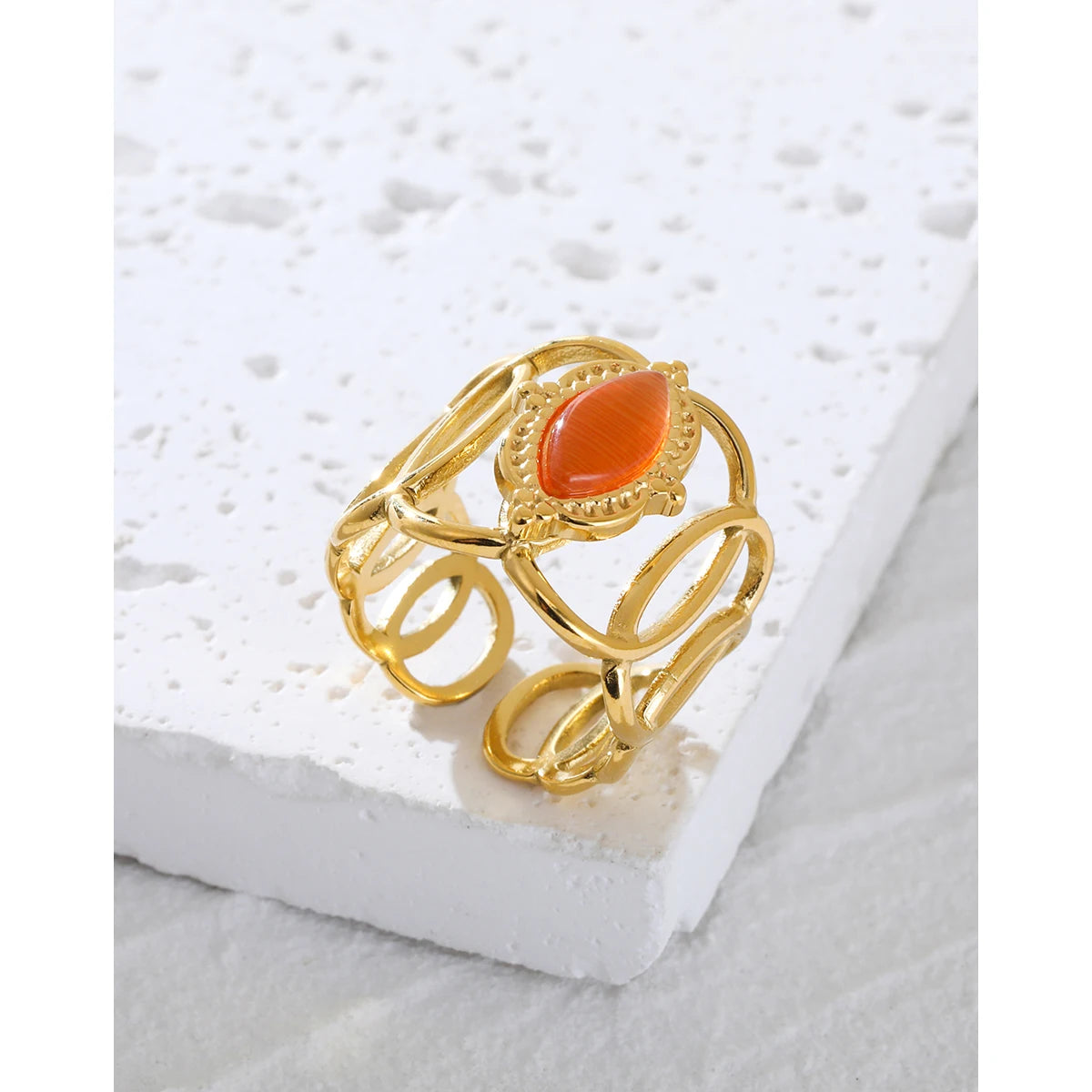 YACHAN 18K Gold Plated Stainless Steel Rings for Women Luxury Opal Vintage Aesthetic Designer Jewelry Waterproof