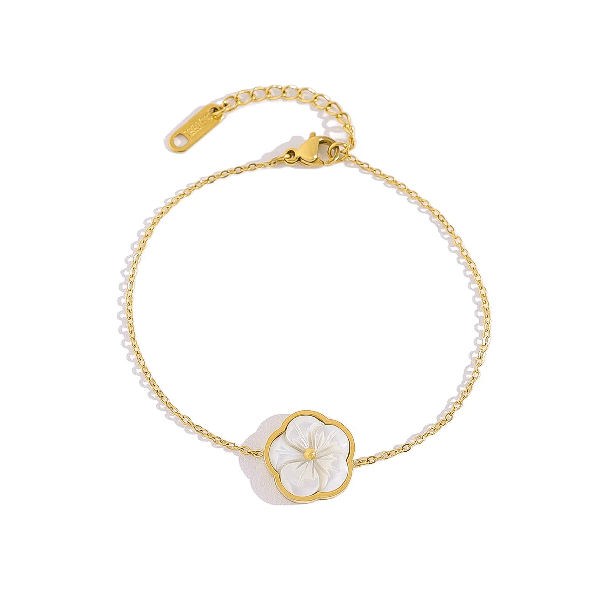 YACHAN White Shell Flower Series Stainless Steel Jewelry Earrings Ring Bracelet Necklace 18K Gold Plated Jewelry Sets Waterproof