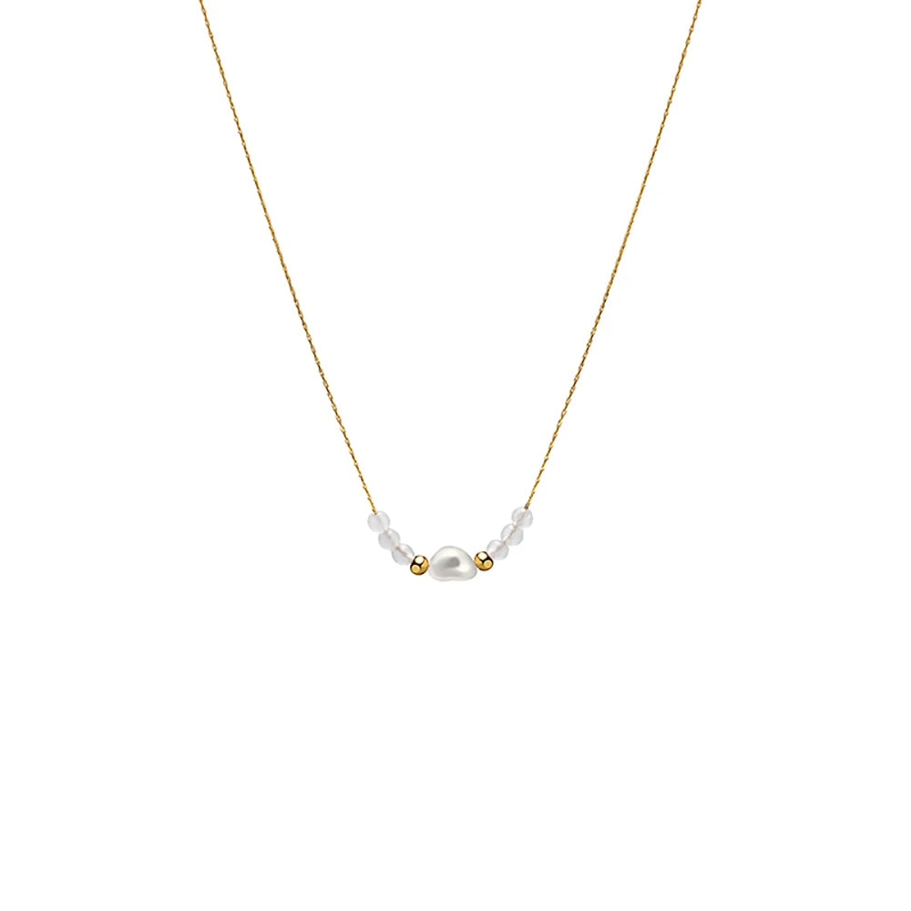 YACHAN Stainless Steel Golden Sweater Necklace Rope Chain Bead Beads Pearl Pendant for Woman Trendy Jewelry 4 Color