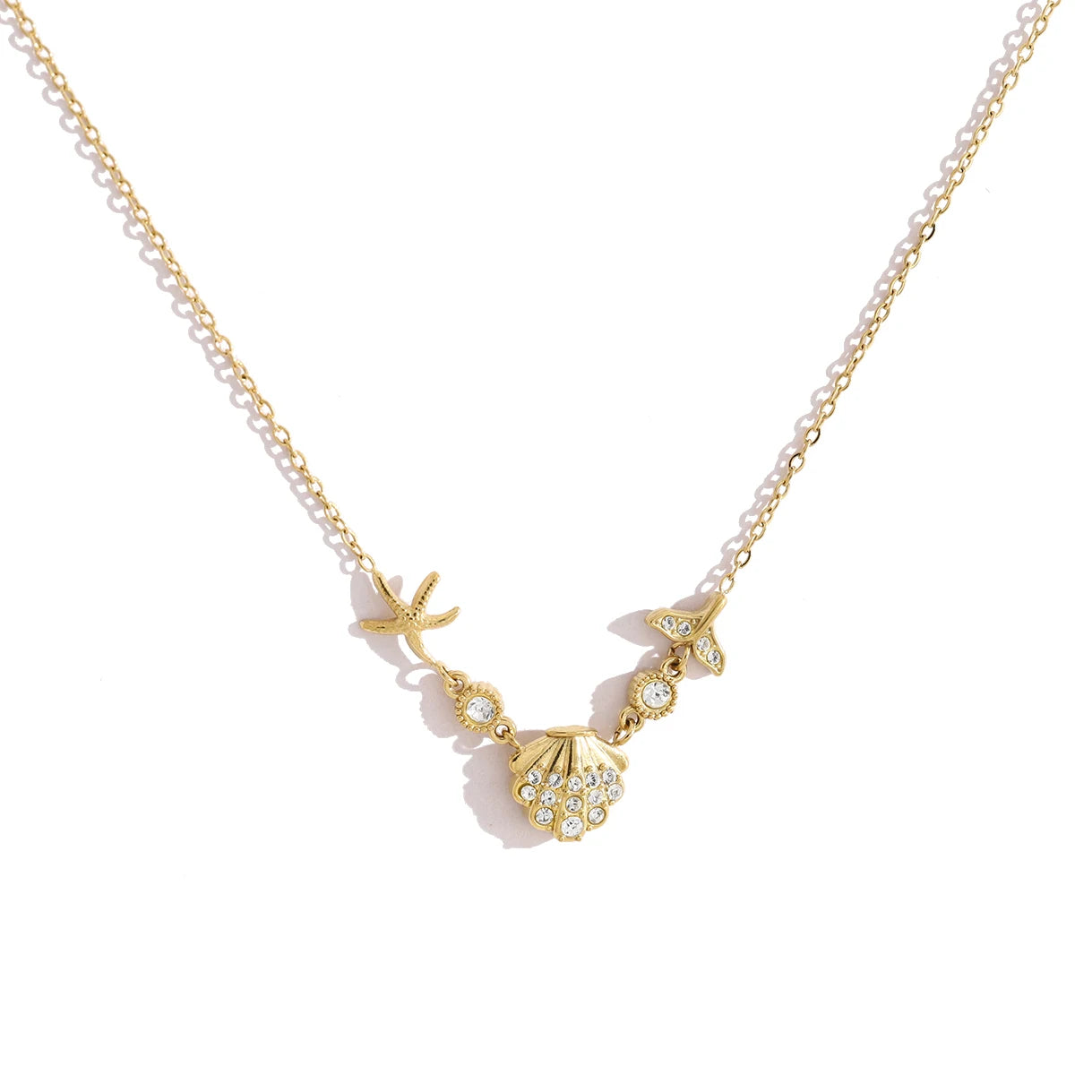 YACHAN Waterproof 18K Gold Plated Stainless Steel Ocean Beach Pendant Necklace for Women Turtle Starfish Charm Jewelry