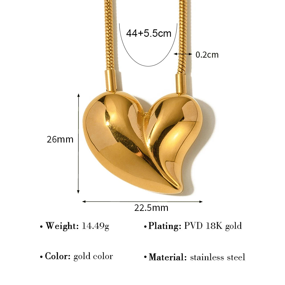 YACHAN Irregular Heart Pendant Necklace for Women PVD 18K Gold Plated Glossy Waterproof High Quality Trendy Jewelry