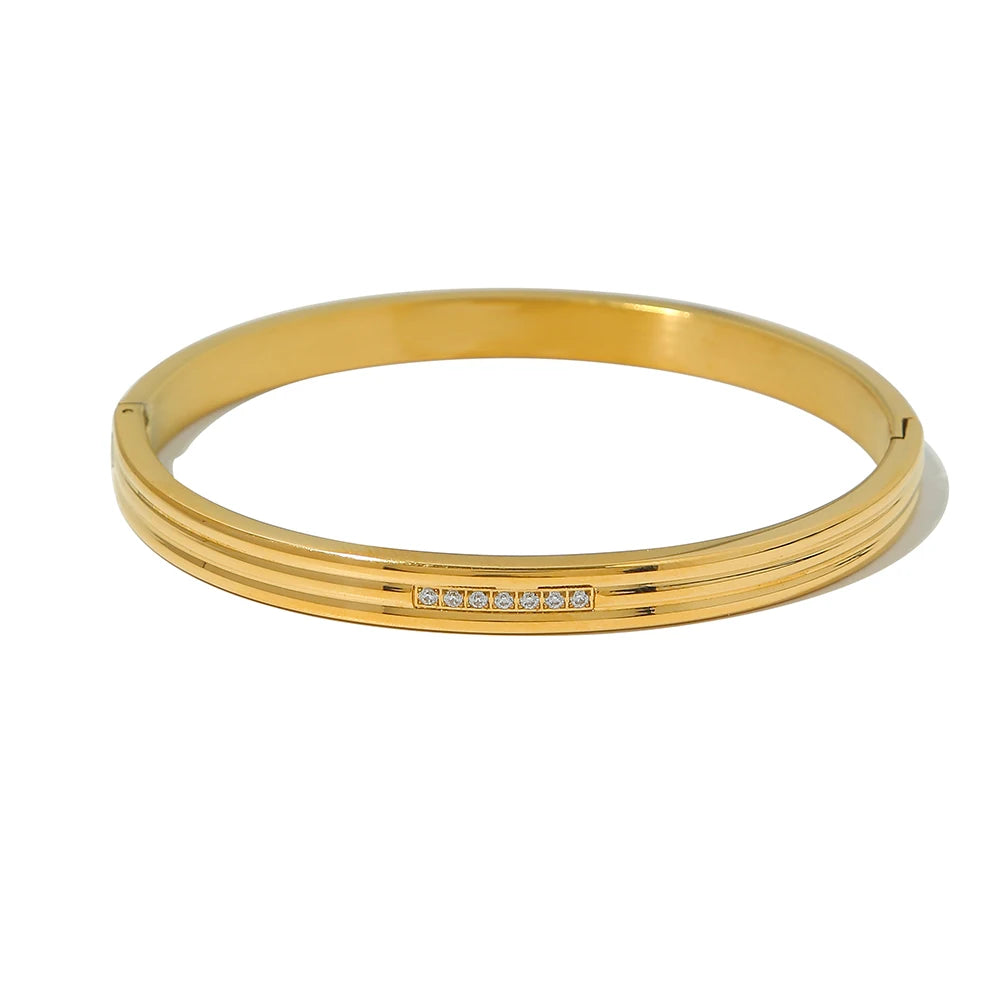 YACHAN Luxury 18K Gold Plated Zircon Crystal Stainless Steel Bracelets for Women Trend Simple Bangles Waterproof Jewelry