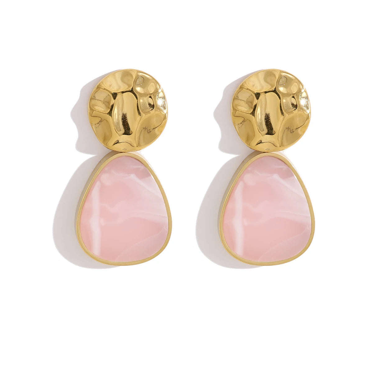 YACHAN 18K Gold Plated Stainless Steel Drop Earrings for Women Irregular Hammered Metal Acrylic Dangle Earring Trendy Jewelry