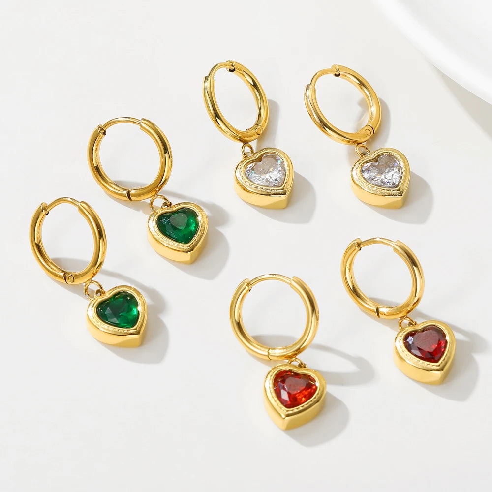 YACHAN Luxury Zircon Crystal Heart Dangle Earrings for Women Trendy Classic Charm Jewelry