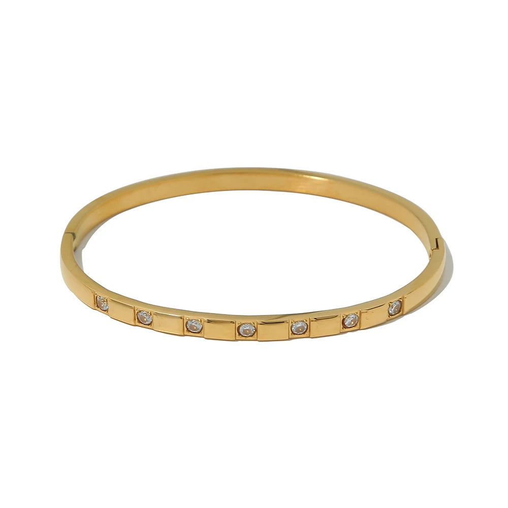 YACHAN Luxury 18K Gold Plated Zircon Crystal Stainless Steel Bracelets for Women Trend Simple Bangles Waterproof Jewelry
