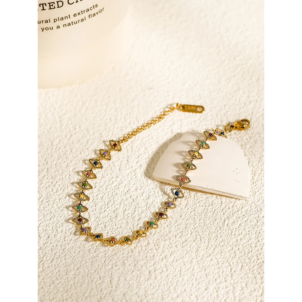 YACHAN 18K Gold Plated French Stainless Steel Necklace for Women Colorful Enamel Charm Clavicle Choker Jewelry Set