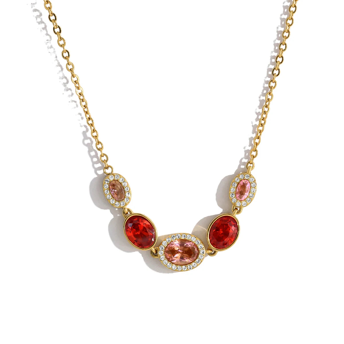 YACHAN Luxury Purple Zircon Crystal Stainless Steel Necklaces for Women Chic Vintage 18K Gold Plated Trendy Waterproof Jewelry