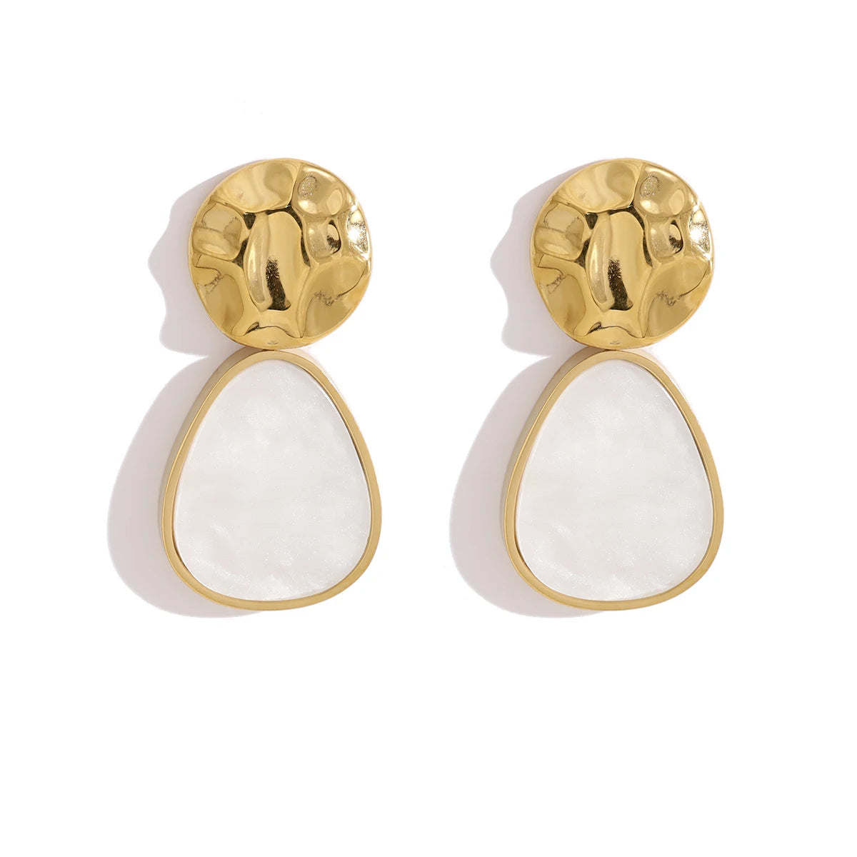 YACHAN 18K Gold Plated Stainless Steel Drop Earrings for Women Irregular Hammered Metal Acrylic Dangle Earring Trendy Jewelry