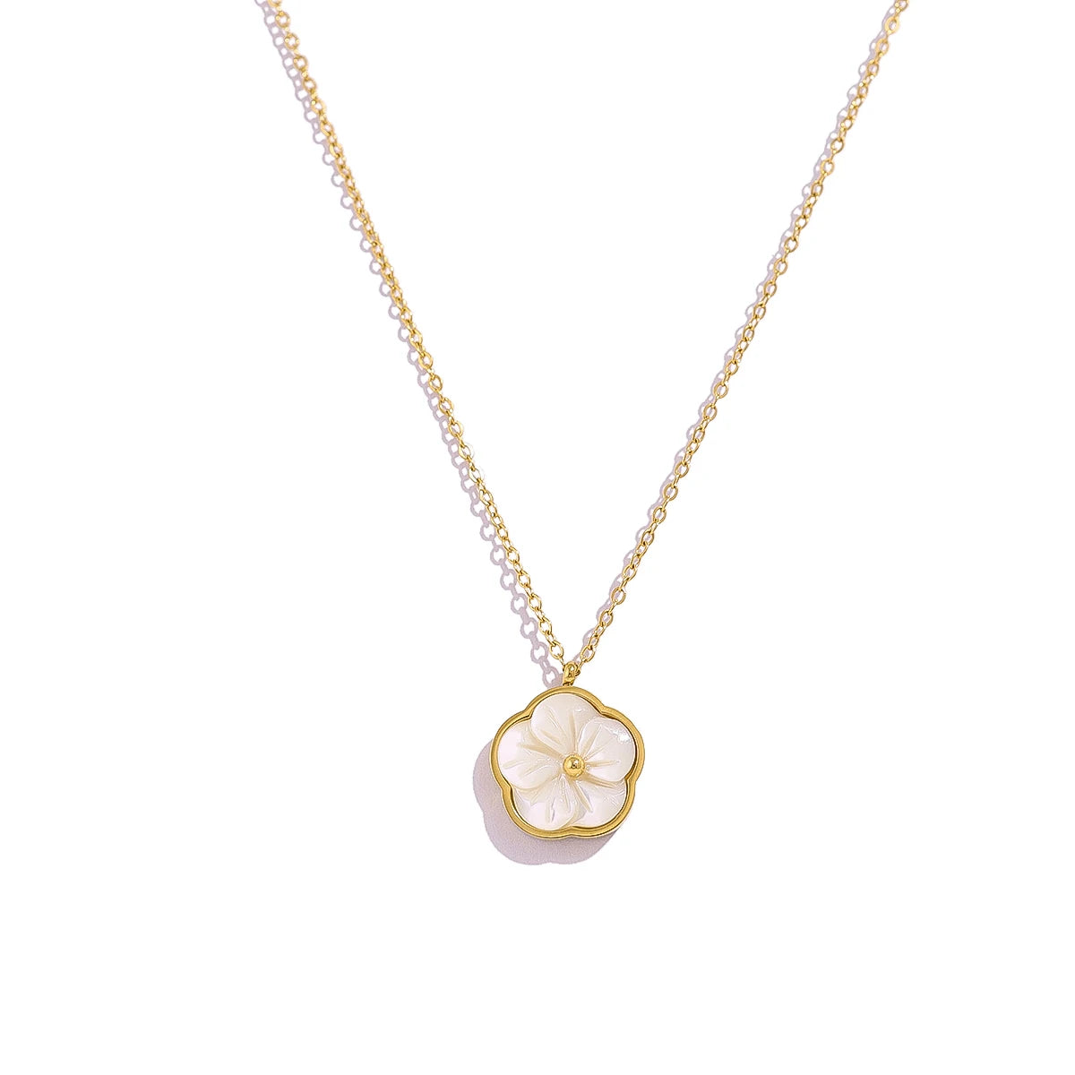 YACHAN White Shell Flower Series Stainless Steel Jewelry Earrings Ring Bracelet Necklace 18K Gold Plated Jewelry Sets Waterproof