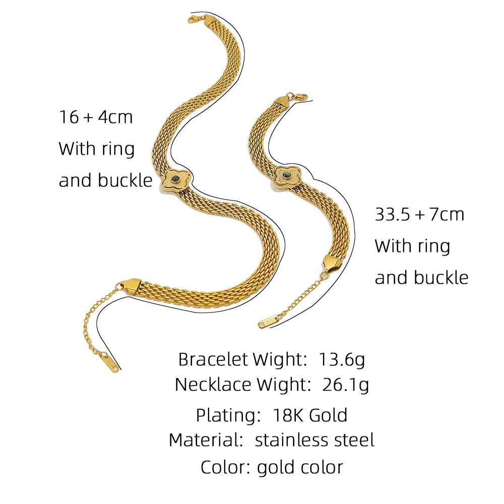 YACHAN 18K Plated Gold Stainless Steel Coarse Chains Necklace for Women Flowers Natural Stone Chain Bracelet Necklaces Jewelry