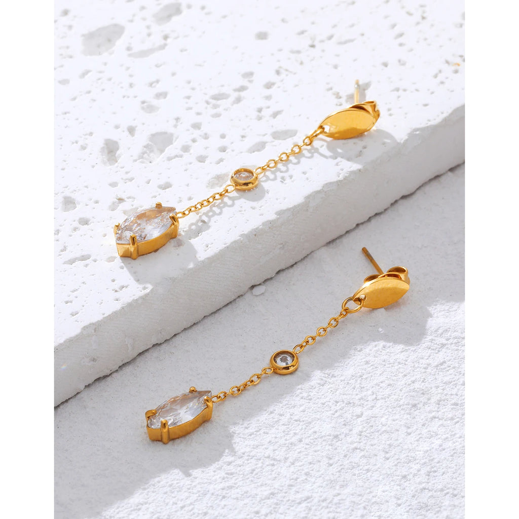 YACHAN Trendy Zircon Stainless Steel Drop Earrings for Women Luxury Exquisite Chic Dangle Earring Charming Jewelry