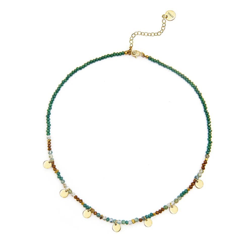 YACHAN Bohemia Colorful Acrylic Beaded Necklace for Women Handmade Bead Stainless Steel round Pendant Necklaces Trendy Jewelry