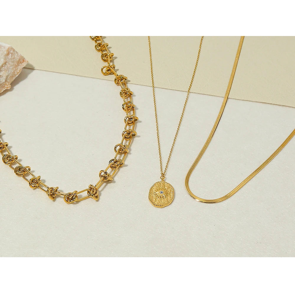 YACHAN Punk Vintage Stainless Steel Gold Plated Chains Necklaces for Women Snake Chain Choker Layered Necklace Statement Jewelry