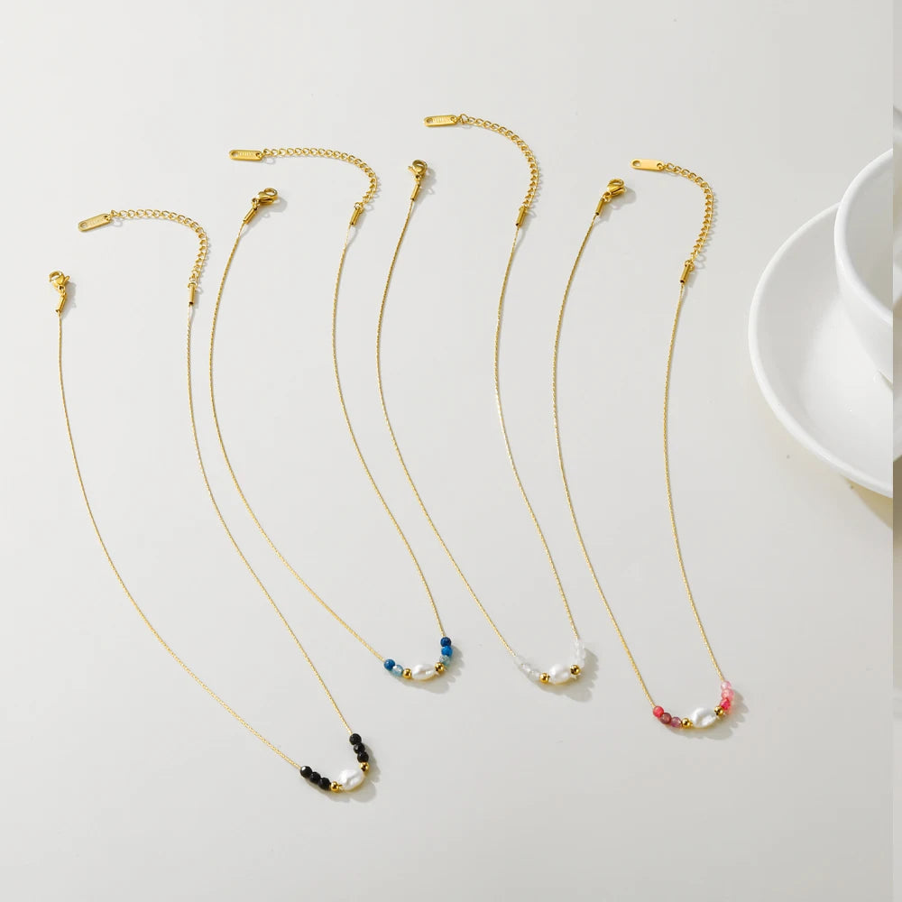 YACHAN Stainless Steel Golden Sweater Necklace Rope Chain Bead Beads Pearl Pendant for Woman Trendy Jewelry 4 Color