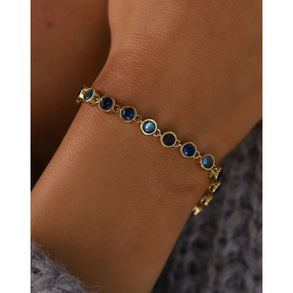 YACHAN Luxury Blue Zircon Crystal Bracelet for Women Chic 18K Gold Plated Stainless Steel Trendy Waterproof Jewelry