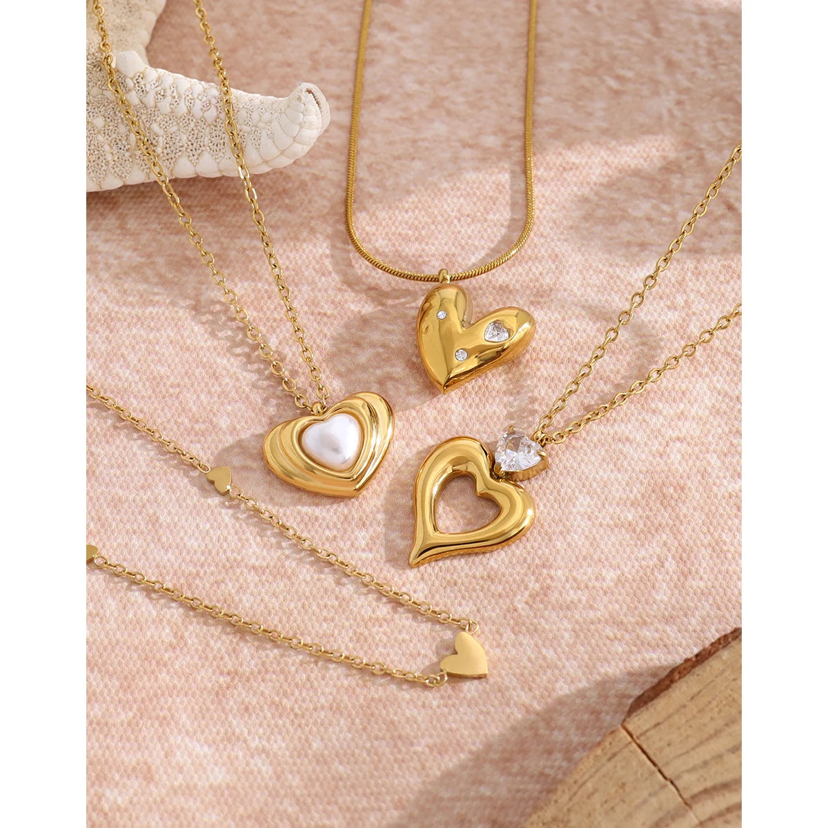 YACHAN Stainless Steel Love Heart Pendant Necklaces for Women 18K Gold Plated Charm Trendy Luxury Tarnish Free Jewelry