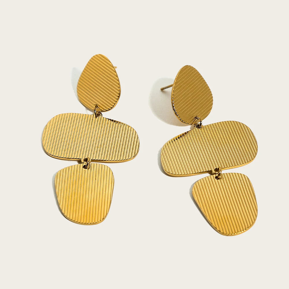 YACHAN 18K Gold Plated Stainless Steel Drop Earrings for Women Striped Metal Texture Irregular Dangle Earring Trendy Jewelry